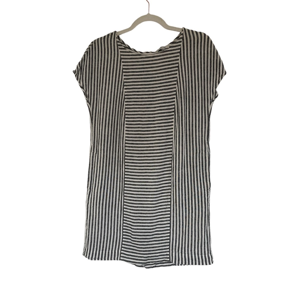 Madewell linen blend blue stripe dress scoop neck size XS